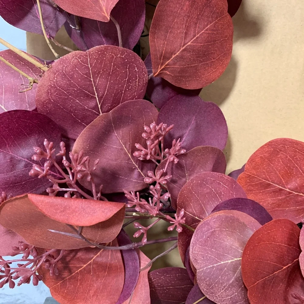 Threshold Burgundy Faux Floral Dried Leaves Wreath - Home Decor - Fall